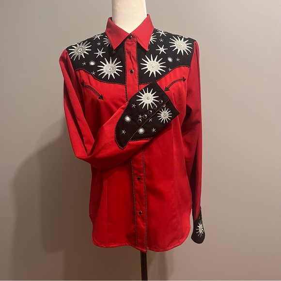 Roper Other - Roper Red and Black Western Shirt with Star Burst Design